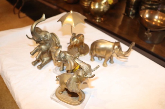 (5) pcs, Elephant Figurines, brass