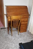MODERN ROLLTOP DESK WITH WOOD CHAIR, APPROX 23
