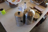(2) FOOD CHOPPERS, COFFEE POT, MEAT GRINDER