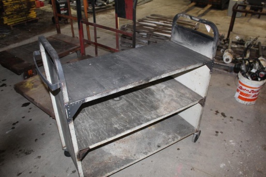 3 SHELF STEEL CART, 42"L X 42"T X 18"W ON CASTER WHEELS