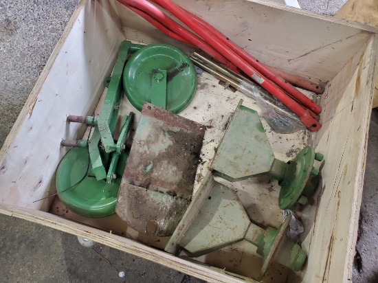 Crate Of Miscellaneous Krone Niemeyer Rake Arms And Mower Curtains