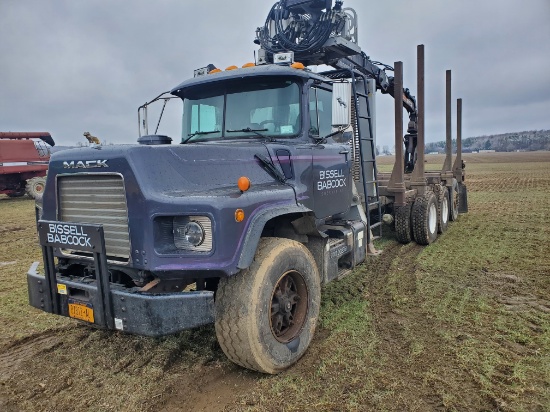 1998 Mack DM688S Tri-Axle Log Truck with Elite Rotobec Loader