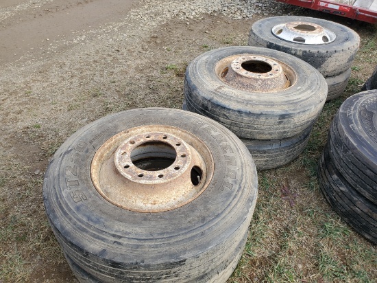 (6) 11R  22.5 Mixed Tires On Steel Rims