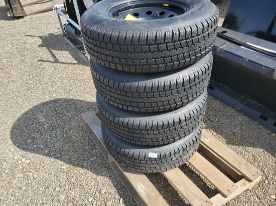 (4) New ST225/75R15 Load Range E  Trailer Tires With 5 Bolt Wheels