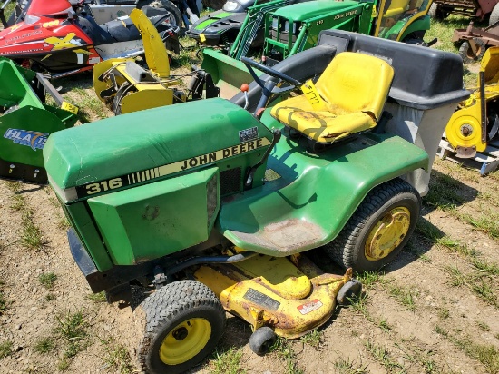 John Deere 316 Lawn Tractor With 48" Deck & 2 Bag Material Collection System With Blower