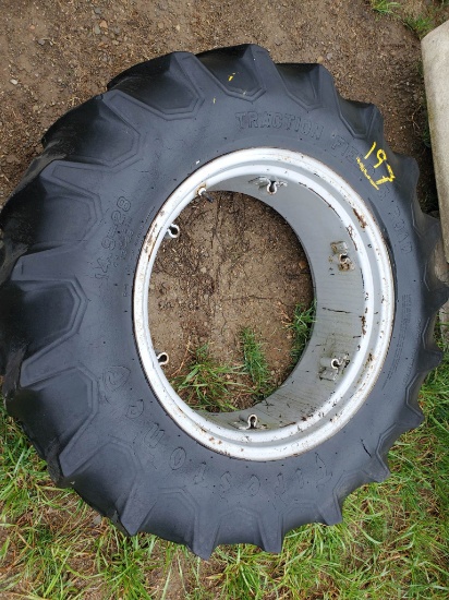 14.9 X 28 Firestone Traction Field & Road Rear Tractor Tire With Wheel, 25% Tread
