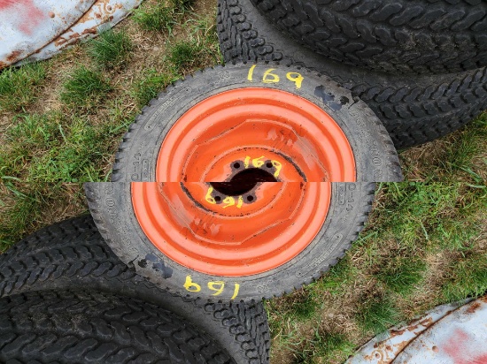 (2) 24X8.50-14 Kubota Front Tractor Tires And Wheels, (1) Tire Is Flat