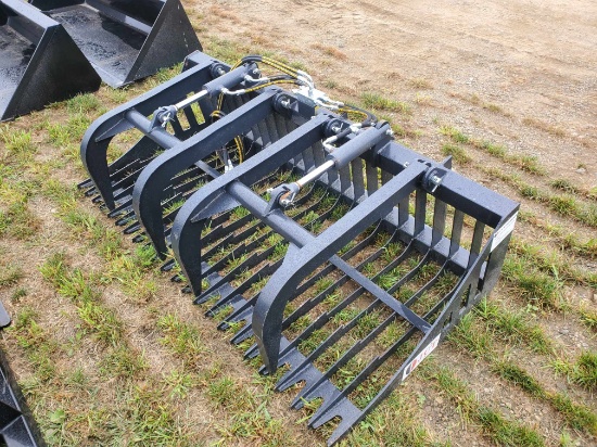 New JCT 72" Skid Steer Rock Grapple Bucket With Hoses And Couplers