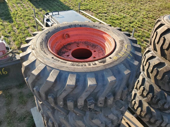 (4) New Fore Runner 12-16.5 14 Ply Skid Steer Tires On 8 Bolt Wheels