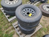 (4) New ST225/75R15 Load Range E Trailer Tires With New 5 Bolt Wheels