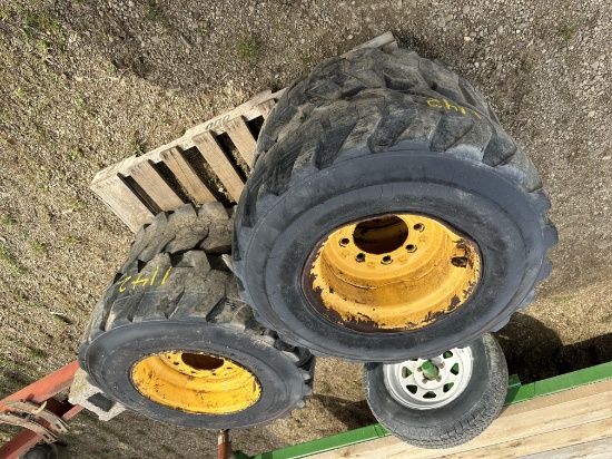 (4) Used 12-16.6 Skid Steer Tires & Wheels Off NH Skid Steer
