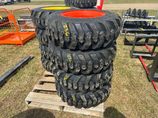 (4) New 10-16.5 12 Ply Skid Steer Tires On Bobcat 8 Bolt Wheels