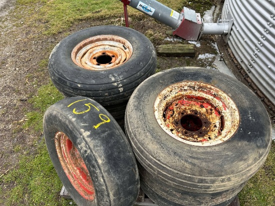 (7) Assorted Sizes Of Implement Tires With 5 & 6 Bolt Wheels