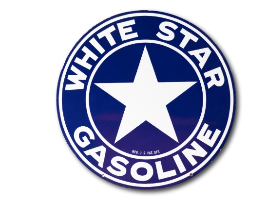 30" White Star Gasoline Double Sided Porcelain Sign TAC 9.25 & 9