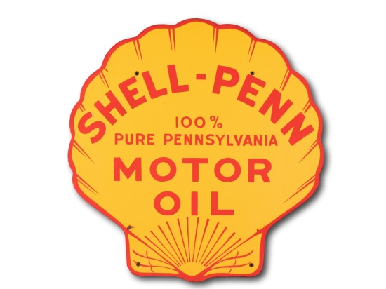 Shell-Penn "100% Pure Pennsylvania" Motor Oil Single Sided Porcelain Sign TAC 9