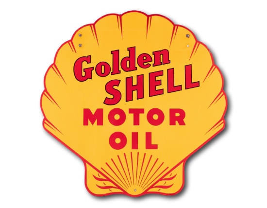 36" Golden Shell Motor Oil Double Sided Porcelain Sign TAC 9.25