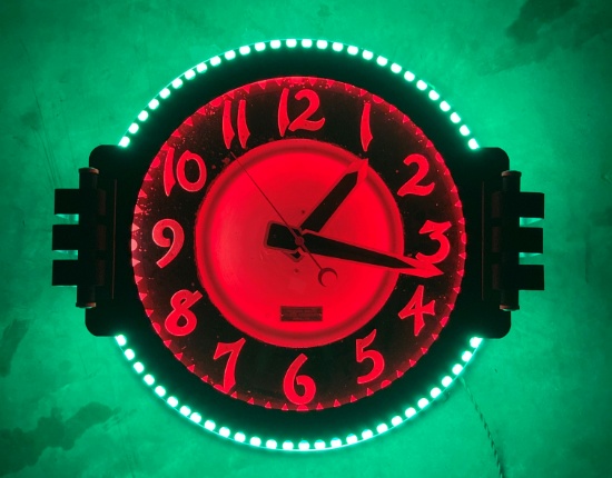 Federal Art Deco Neon Clock w/ Sawtooth Border