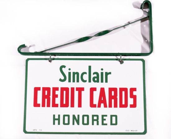 Sinclair Credit Cards Honored Porcelain Sign & Original Hanger TAC 9.5