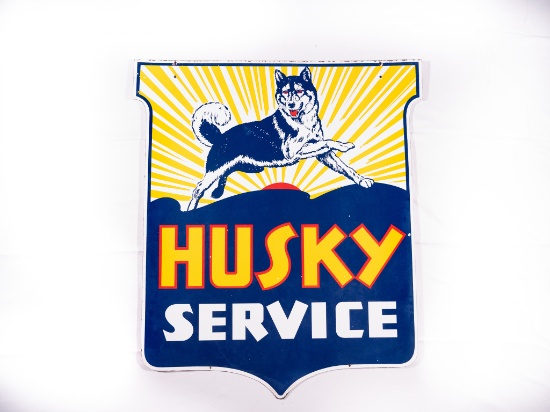 Husky Service Double Sided Porcelain ID Sign Circa 1940's TAC 8.5