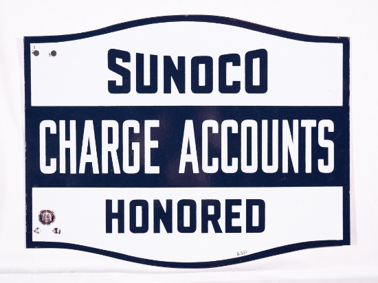 Sunoco Charge Accounts Honored Double Sided Porcelain Sign TAC 9.5