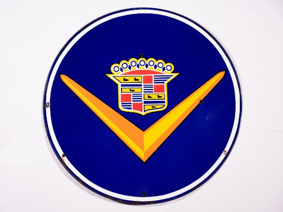 18" Cadillac with V Crest Logo Single Sided Porcelain Sign TAC 8.9