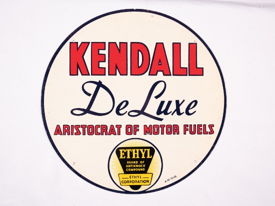 11" Kendall DeLuxe Aristocrat of Motor Fuels w/Ethyl Single Sided Tin Sign TAC 9.0