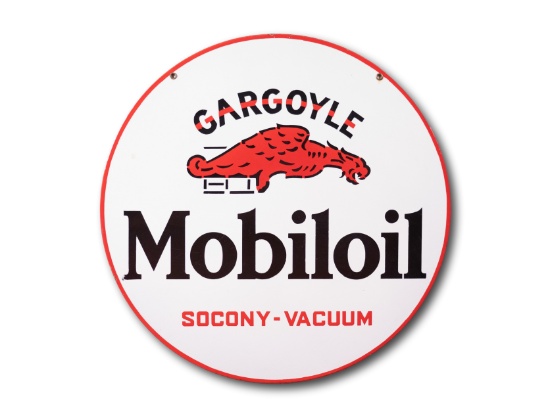 24" Mobiloil Gargoyle Socony-Vacuum Double Sided Porcelain Sign TAC 9.5 & 9