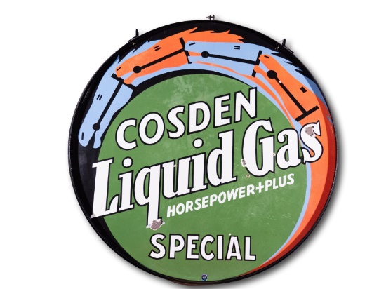 42" Cosden Liquid Gas Special Horsepower+Plus Double Sided Porcelain Sign TAC 8.5 & 8
