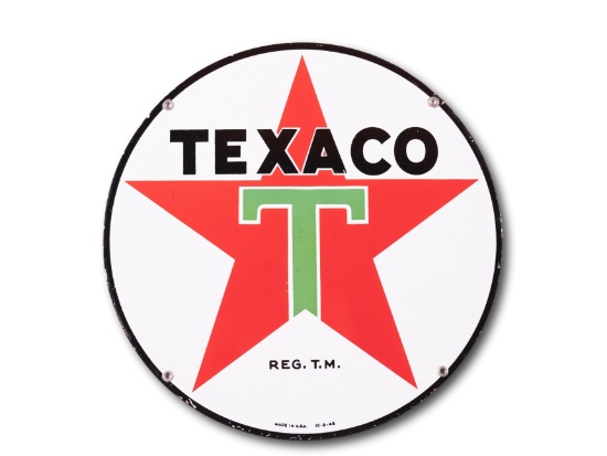 15" Texaco White-T Star Logo Single Sided Porcelain Sign TAC 9