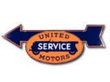 United Motors Service with Touring Car Arrow DS Porcelain Sign TAC 9+