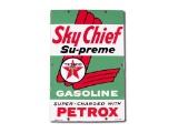 Texaco White-T Sky Chief Supreme w/ Petrox Single Sided Porcelain Sign TAC 9