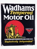 Wadhams Tempered Motor Oil Double Sided Porcelain Flange Sign TAC 9.25