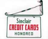 Sinclair Credit Cards Honored Porcelain Sign & Original Hanger TAC 9.5