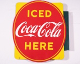 Iced Coca-Cola Here Double Sided Porcelain Coke Flange Sign TAC 9.5