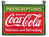 NOS Drink Coca-Cola Prescriptions Double Sided Porcelain Sign & Original Hanger (Coke) TAC 9.5