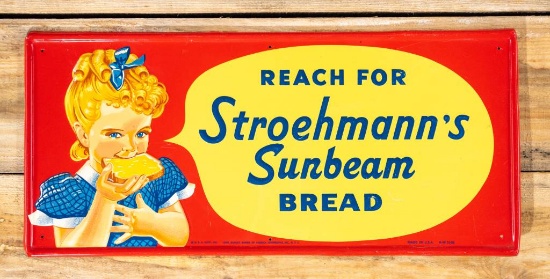 Reach for Stroehmann's Sunbeam Bread Single Sided Tin Embossed Metal Sign TAC 8.9