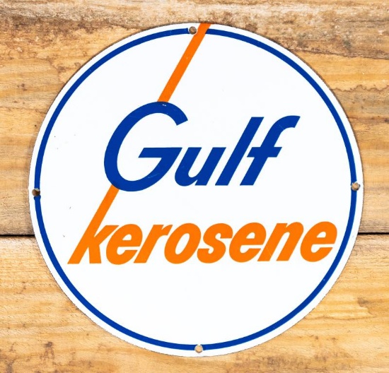 10.5" Gulf Kerosene Single Sided Porcelain Pump Sign TAC 9.5