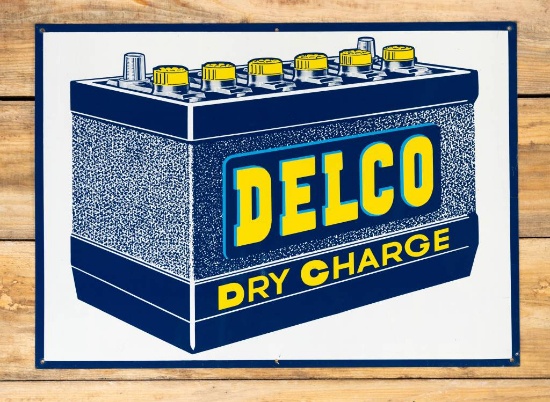 Delco Dry Charge 12V Battery Single Sided Metal Sign TAC 9
