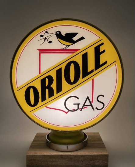 Rare Circa 1930's Oriole 15" Metal Frame Gas Pump Globe