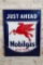 Mobilgas Just Ahead w/ Pegasus Single Sided Tin Embossed Metal Sign TAC 7.75