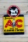 AC Spark Plug Cleaning Station w/ Sparky Logo Metal Diecut Flange Sign TAC 8.75