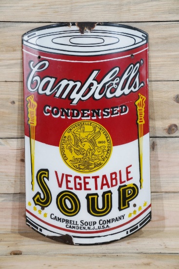 Campbells Vegetable Soup Single Sided Porcelain Curved Sign TAC 8