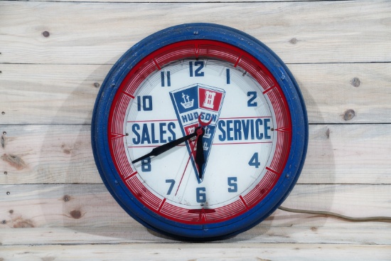 Hudson Sales & Service w/ Logo Neon Clock