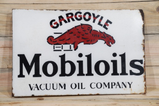 Mobiloils Gargoyle Vacuum Oil Company Porcelain Flange Sign TAC 7