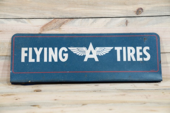 Flying A Logo Tires Single Sided Tin w/ Bottom Flange Metal Rack Sign TAC 7.5