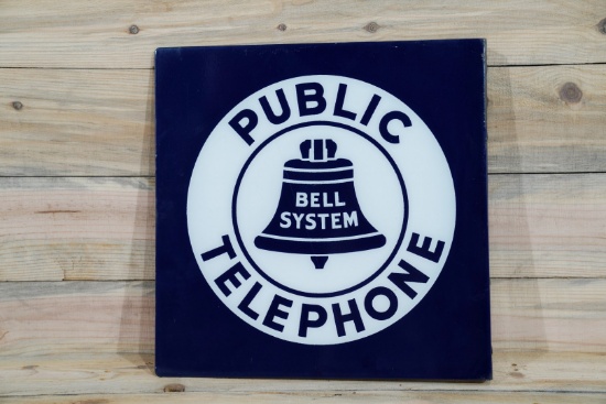 Bell System Public Telephone Porcelain Flange Sign TAC 9