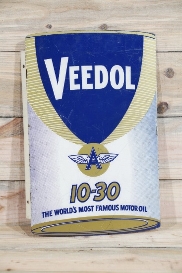 Veedol 10-30 w/ Flying A Logo Metal Diecut Flange Sign TAC 8.5 & 7