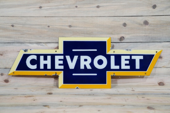 Chevrolet Multi-Color Bowtie Single Sided Porcelain Diecut Sign TAC 8.75