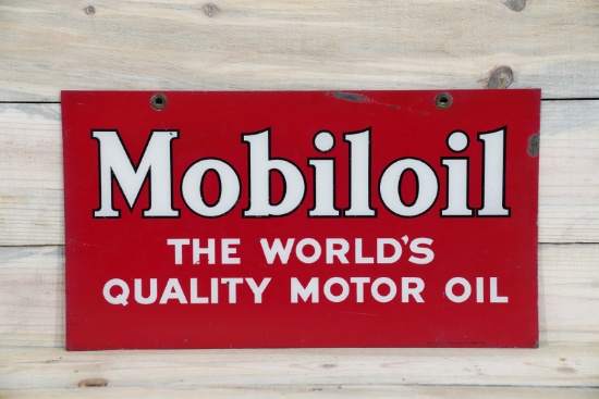 Mobiloil "The World's Quality Motor Oil" Double Sided Tin Sign TAC 8 & 7.5