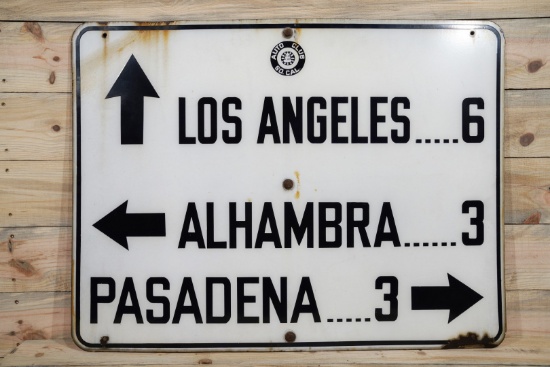 Southern California AAA Single Sided Porcelain Road Sign LA-Alhambra- Pasadena TAC 8